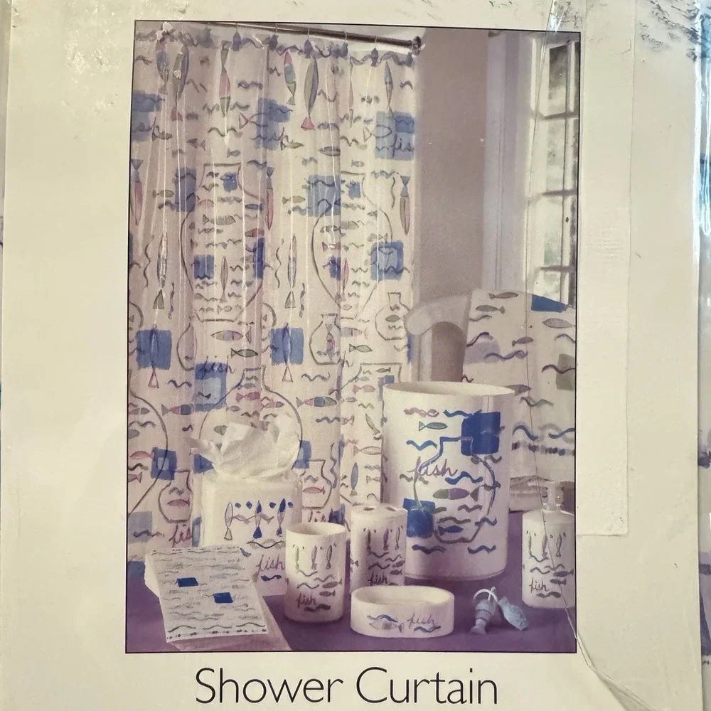 Vintage Fish Print Shower Curtain Vinyl Beach Bathroom Decor Pamela‎ Ferrari USA